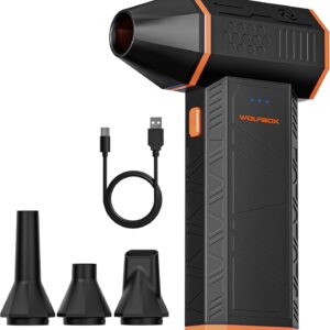 713BEhBxXWL._AC_SL1500_.jpg WOLFBOX MegaFlow 50 Compressed Air Duster-110000RPM Super Power Electric Air Duster, 3-Gear Adjustable Mini Blower with Fast Charging, Dust Blower for Computer, Keyboard, House, Outdoor and Car