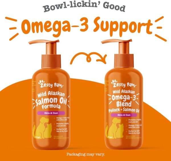 713GBKdEyzL._AC_SL1500_.jpg Zesty Paws Wild Alaskan Omega-3 Blend Pollock + Salmon Oil for Dogs and Cats- Skin and Coat Support, Omega 3 Supplement for Pets, 8.5oz