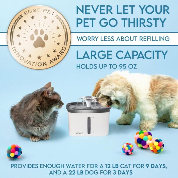 713lpwUl3L._AC_SL1500_.jpg Veken Innovation Award Winner 95oz/2.8L Pet Fountain, Automatic Cat Water Fountain Dog Water Dispenser with Replacement Filters for Cats, Dogs, Multiple Pets (Grey, Plastic)