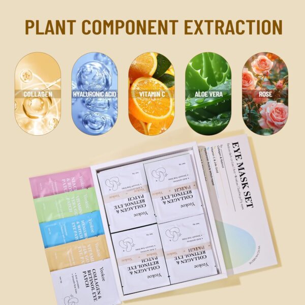 Yeokoe Under Eye Patches for Dark Circles,Eye Mask for Puffy Eyes With Collagen,Retinol,Vitmin C,Hyaluronic Acid and Niacinamide Face Masks Skincare Spa Gifts for Woman 20Pairs