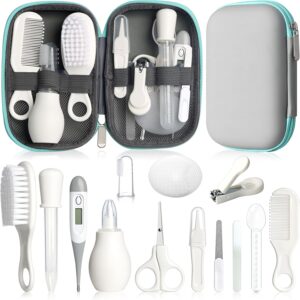 714PjbKnB1L._AC_SL1500_.jpg Baby Grooming Kit, Infant Safety Care Set with Hair Brush Comb Nail Clipper Nasal Aspirator,Baby Essentials Kit for Newborn Girls Boys (Grey White)