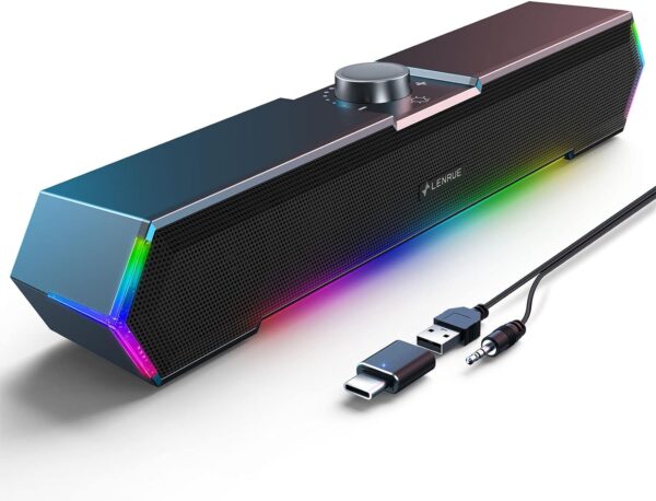 715MdMHfsJL._AC_SL1500_.jpg LENRUE G11 Computer Speakers for Desktop, Touch Lights PC Speakers with Surge Clear Sound, USB C/USB Powered, AUX Audio for Computer Desktop PC Laptop Desk