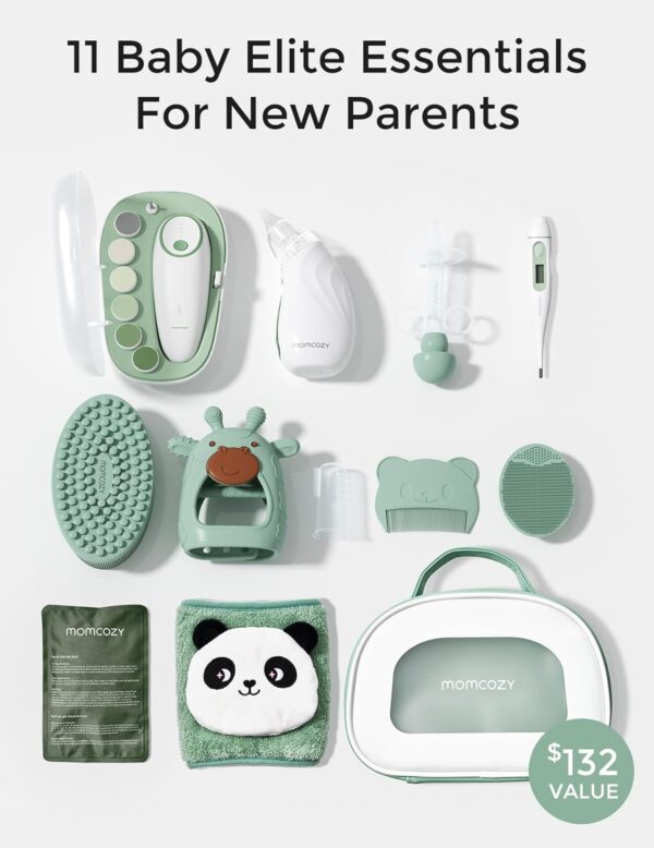 715XN1BDdoL._AC_SL1500_.jpg Momcozy Elite Baby Kit, Superior Baby Shower & Registry Essential Kit for Grooming & Health & Cleansing Care, Electric Nail File & Nasal Aspirator,Tummy Wrap,Thermometer,Bath Brush,Teether,Storage Bag