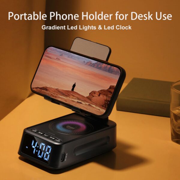 715mrDzXZ5L._AC_SL1500_.jpg Gifts for Men Women, Phone Stand with Bluetooth Speaker&Clock, Birthday Gifts for Him, Phone Holder with Wireless Speaker, Ideal for Dad Mom Husband Boy, Cool Tech Gadget for Men
