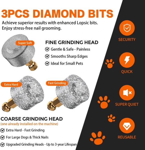 715wupMczAL._AC_SL1500_.jpg Whisper Quiet Dog Nail Grinder with 4 LED Lights, Safe & Stress-Free for Sensitive Dogs Cats of All Breeds & Sizes, 3 Grinding Bits, 3-Speed, Pet Nail Trimmers, Rechargeable Painless Grooming Kit