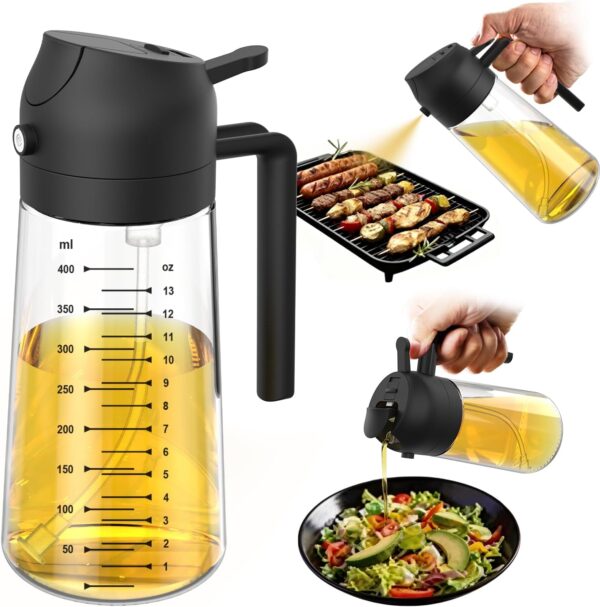 716HuBmcRsL._AC_SL1500_.jpg TrendPlain 16oz/470ml Glass Olive Oil Sprayer for Cooking – 2 in 1 Olive Oil Dispenser Bottle for Kitchen Gadgets and Air Fryer Accessories, Salad, BBQ - Black