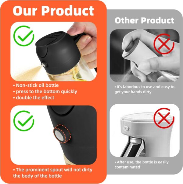 717c6oNDGKL._AC_SL1500_.jpg TrendPlain 16oz/470ml Glass Olive Oil Sprayer for Cooking – 2 in 1 Olive Oil Dispenser Bottle for Kitchen Gadgets and Air Fryer Accessories, Salad, BBQ - Black