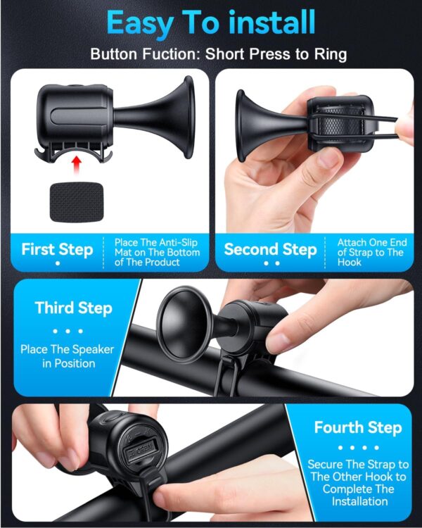 717kYTsI8WL._AC_SL1500_.jpg Electric Bike Horn 130db Loud Bicycle Horn,Bike Bell for 22.2-32mm Handlebars Bike Horn for Adults with 3V Battery,Easy Installation Bicycle Bells for Adults Kids Mountain Bike/Scooter/Ebike