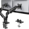 HUANUO FlowLift™ Dual Monitor Stand, Fully Adjustable Gaming Monitor Desk Mount for 13–32″ Computer Screens, Full Motion VESA 75x75/100x100 with C-Clamp & Grommet Base, Each Arm Holds 4.4 to 19.8 lbs