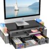 718JYVTZr9L._AC_SL1500_.jpg Simple Trending Desk Organizer and Accessories, 2-Tier Computer Monitor Stand Riser with Drawer and 2 Pen Holders for Office Supplies, Black