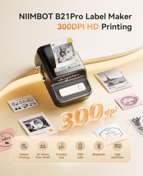 NIIMBOT B21 Pro Label Maker, 300DPI HD Label Printer, Ideal for Notes,Photos, Study Graphics, Memo Maker,50x30mm Label(Black)