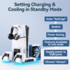 PS5/Slim/Pro Stand and Cooling Station with LED Controller Charging Station for PlayStation 5 Console, Controller Charger, Cooling Stand, PS5/Slim/Pro Skin Accessories Kit with 3 Level Cooler Fan
