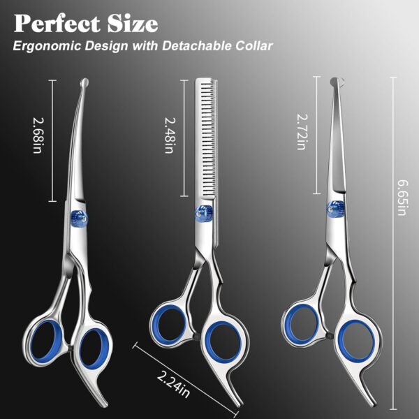 719Q82iE0GL._AC_SL1500_.jpg Professional 4 in 1 Dog & Cat Grooming Scissors Kit with Safety Round Tips,Sharp & Durable,Dog Shears for Grooming - Includes Straight, Curved, Thinning Scissors and Comb - Premium Pet Supplies