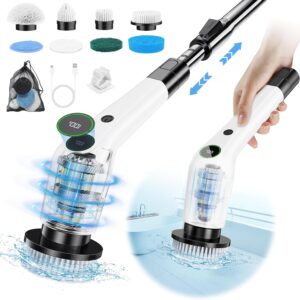 719eZys9tL._AC_SL1500_.jpg PUFTEM Electric Spin Scrubber, Cordless Shower Scrubber with 8 Scrub Brush, 2 Speed with Adjustable Extension Handle, Battery Level Display, Power Scrubber for Bathroom Bathtub Tile Floor (Black)