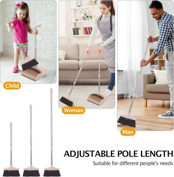 719gCrjiXIL._AC_SL1500_.jpg Broom and Dustpan Set with Long Handle, Light Weight Stainless Steel Poles Stand Upright Dustpans with Broom Combo for Home Kitchen Office Pet Dog Hair, Brown & Beige Color, 1-Pack