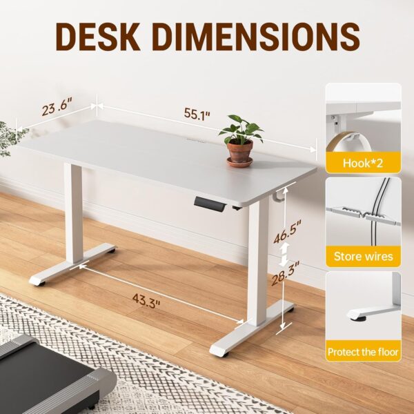 71ATGj3jy6L._AC_SL1500_.jpg Veken 55 Inch Large Electric Standing Desk,Sit to Stand Up, Heights Adjustable, Work Home Office Computer Table for Study, Walking Pad, Writing, and Games, Wooden Desktop Desks, White
