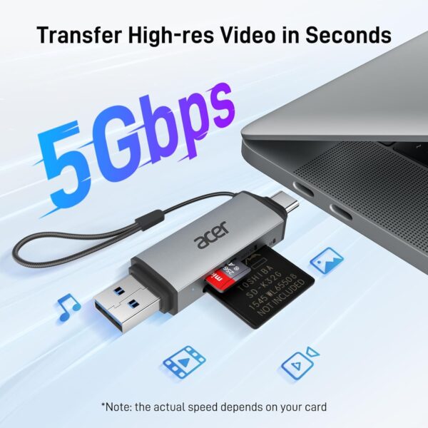 71BLXKQdVKL._AC_SL1500_.jpg acer SD Card Reader USB C, Dual Slots USB 3.0 Type C to Micro SD Card Adapter, Memory Card Reader for MicroSD, SDHC, SDXC, Compatible with Laptop, PC, iPhone16/15, MacBook Pro/Air, iPad Pro, Android