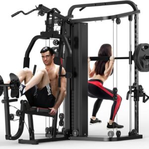 71BVN4uNs9L._AC_SL1500_.jpg SunHome Multifunction Home Gym Equipment Workout Station, Smith Machine with 138LB Weight Stack, Leg Press, LAT Station for Full Body Training