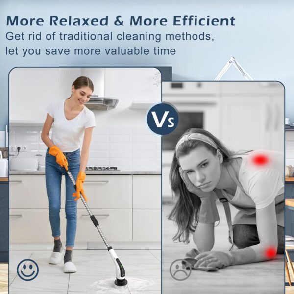 71Baa5j8cFL._SL1500_.jpg Bomves Electric Spin Scrubber, Cordless Cleaning Brush Scrubber for Home, 8 Replaceable Brush Heads-90Mins Work Time, 3 Adjustable Size, 2 Speeds for Bathroom Shower Bathtub Glass Car