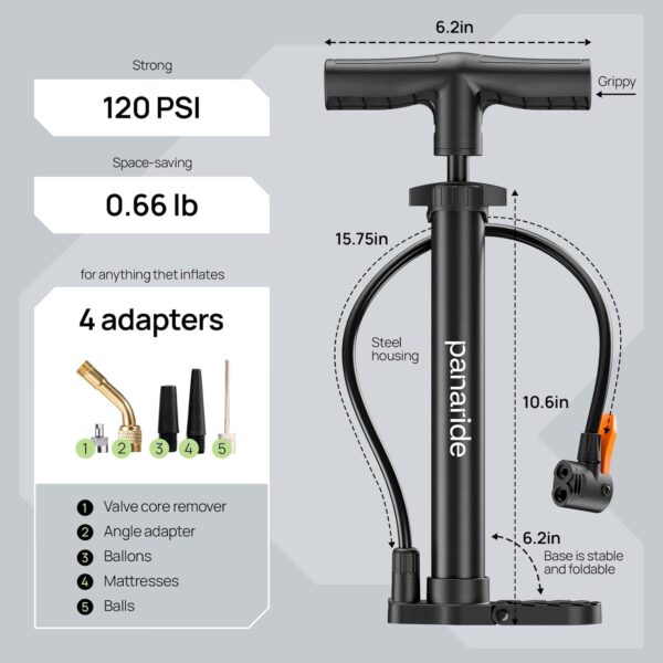 71Bn4p5nOL._AC_SL1500_.jpg Bike Pump Floor, Advanced Bike Tire Inflator, Bicycle Hand Air Pump with Dual Presta and Schrader Valves, Handheld Pump, Suitable for Road and Mountain Bikes, Baby Stroller, Balls