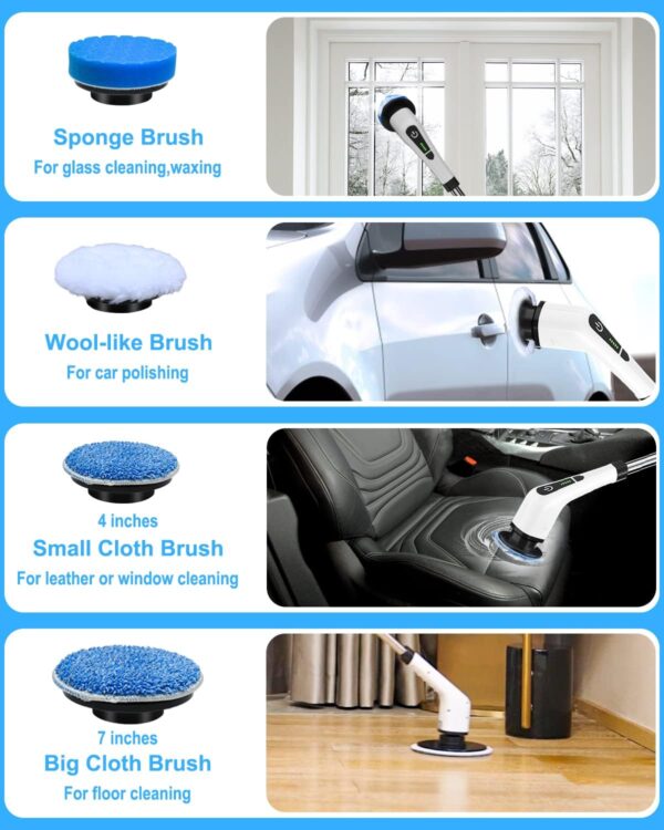 71CIGU3yqgL._AC_SL1500_.jpg Leebein Electric Spin Scrubber, Cordless Cleaning Brush with 8 Replaceable Brush Heads, Tub and Floor Tile 360 Power Scrubber Dual Speed with Adjustable & Detachable Handle for Bathroom Kitchen Car