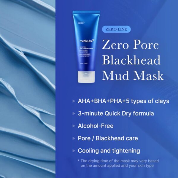 71CnTGAkEjL._SL1500_.jpg Medicube Zero Pore Blackhead Mud Facial Mask - Skin Cooling & Pore Tightening - 3 Minute Quick Dry Formula with AHA, BHA, PHA, and Pore-Purifying Clay - Korean Mud Mask 3.52 oz