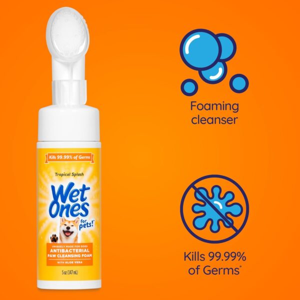 Wet Ones for Pets Antibacterial Dog Paw Cleaner with Built-in Scrubber Brush, Tropical Splash Scent - Foaming Cleanser for Dog Paws - Paw Washer & Grooming Care, 5 Ounce
