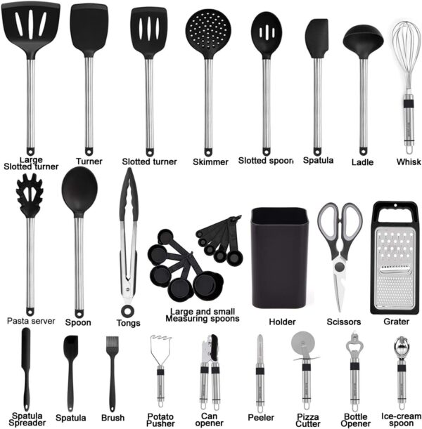 71EjpQJsDbL._AC_SL1500_.jpg Kitchen Utensil Set-Silicone Cooking Utensils-33 Kitchen Gadgets & Spoons for Nonstick Cookware-Silicone and Stainless Steel Spatula Set-Best Kitchen Tools, Useful Pots and Pans Accessories