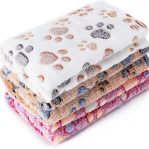 71F5Mjv6J3L._AC_SL1500_.jpg 1 Pack 3 Blankets Super Soft Fluffy Premium Fleece Pet Blanket Flannel Paw Printed Throw for Dog Puppy Cat (Small 23x16'', Brown, Pink, White)