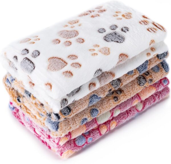 71F5Mjv6J3L._AC_SL1500_.jpg 1 Pack 3 Blankets Super Soft Fluffy Premium Fleece Pet Blanket Flannel Paw Printed Throw for Dog Puppy Cat (Small 23x16'', Brown, Pink, White)