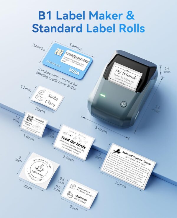 71FoLQCOFjL._AC_SL1500_.jpg NIIMBOT B1 Label Maker Machine, Thermal Label Printer Easy to Use for Office, Home, Business, Came with 1 Roll White Label(Blue)