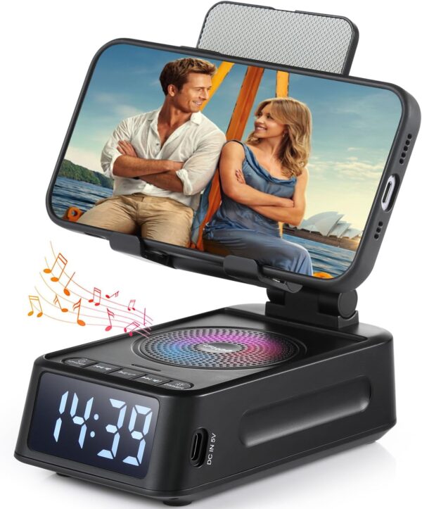 71G2YhxK6zL._AC_SL1500_.jpg Gifts for Men Women, Phone Stand with Bluetooth Speaker&Clock, Birthday Gifts for Him, Phone Holder with Wireless Speaker, Ideal for Dad Mom Husband Boy, Cool Tech Gadget for Men
