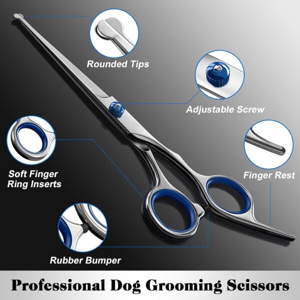 71G4CthY4L._AC_SL1500_.jpg Professional 4 in 1 Dog & Cat Grooming Scissors Kit with Safety Round Tips,Sharp & Durable,Dog Shears for Grooming - Includes Straight, Curved, Thinning Scissors and Comb - Premium Pet Supplies