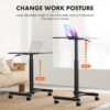 Sweetcrispy Mobile Small Standing Desk - Sit Stand Portable Rolling Laptop Desk with Lockable Wheels, Adjustable Height Computer Workstations, Modern Black