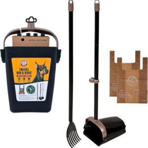 71GCxB7ivuL._AC_SL1500_.jpg Arm & Hammer Dog Pooper Scooper Swivel Bin & Rake, Poop Scoop for Dogs, Black (2 Heavy Duty Scented Waste Bags Included)