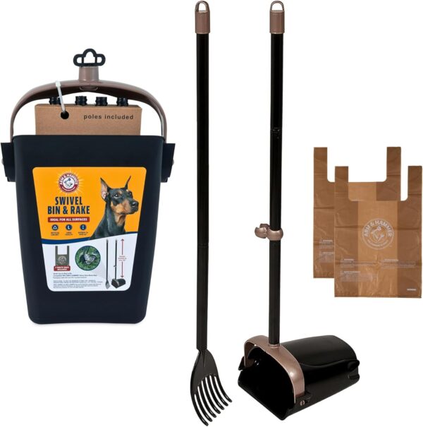 71GCxB7ivuL._AC_SL1500_.jpg Arm & Hammer Dog Pooper Scooper Swivel Bin & Rake, Poop Scoop for Dogs, Black (2 Heavy Duty Scented Waste Bags Included)
