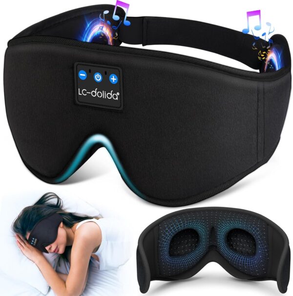 71GGksIzY-L._AC_SL1500_.jpg LC-dolida Sleep Headphones, 3D Sleep Mask Bluetooth Wireless Music Eye Mask, Sleeping Headphones for Side Sleepers Sleep Mask with Bluetooth Headphones Ultra-Thin Stereo Speakers Perfect for Sleeping