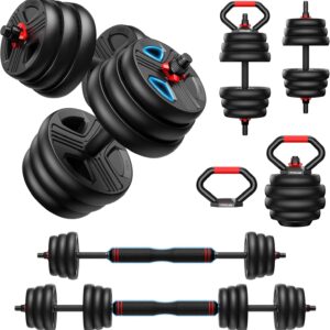 71GkVlCHO9L._AC_SL1500_.jpg FITPLAM Adjustable dumbbell set,20/35/45/55/70/90lbs Free Weights set with upgraded nut, 5 in 1 Weight Set Used as Kettlebells, Barbell, Push up Stand, Fitness Exercise for Home Gym Suitable Men/Women