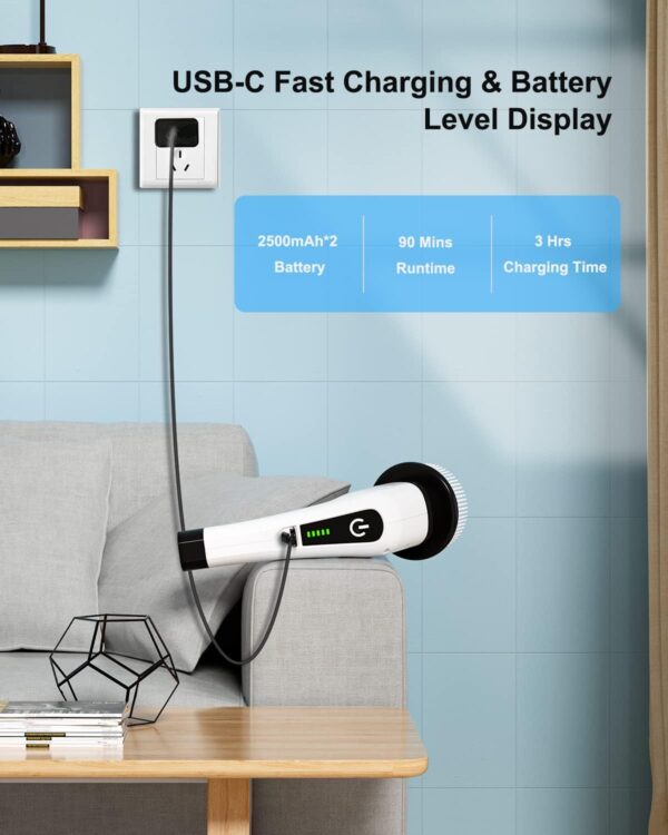 71H2ea9XFPL._AC_SL1500_.jpg Leebein Electric Spin Scrubber, Cordless Cleaning Brush with 8 Replaceable Brush Heads, Tub and Floor Tile 360 Power Scrubber Dual Speed with Adjustable & Detachable Handle for Bathroom Kitchen Car