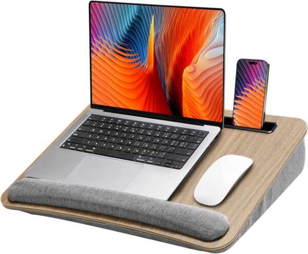 HUANUO Laptop Lap Desk - Portable Lap Desk with Pillow Cushion, Fits up to 15.6 inch Laptop, with Anti-Slip Strip & Storage Function for Home Office Students Use as Computer Laptop Stand, Book Tablet