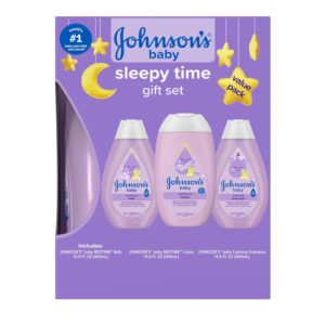 71HBL8NlyqL._SL1500_.jpg Johnson's Baby Sleepy Time Gift Set with Calming Bedtime Bath, Bedtime Lotion & Calming Shampoo, Baby Bedtime Essentials with Relaxing NaturalCalm Aromas, Hypoallergenic, 3 Items