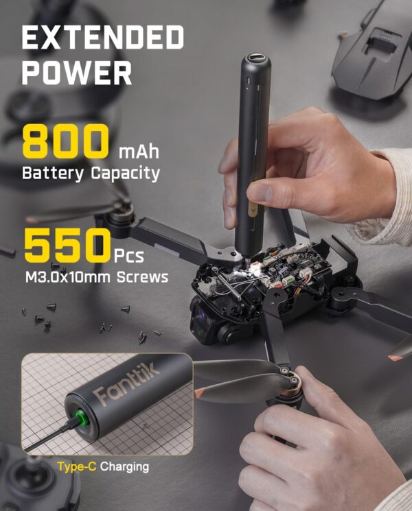 Fanttik E2 Ultra Mini Electric Screwdriver, Cordless Screwdriver, Max 0.6N.m, 50 Magnetic Bits, 5/32'' Hex, Magnetic Storage, Repair Tool for Electronics, Camera, Laptop, and PC Build (Grey)