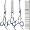 71Hcj2xqSjL._AC_SL1500_.jpg Professional 4 in 1 Dog & Cat Grooming Scissors Kit with Safety Round Tips,Sharp & Durable,Dog Shears for Grooming - Includes Straight, Curved, Thinning Scissors and Comb - Premium Pet Supplies