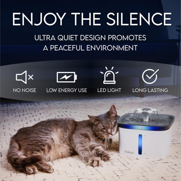 71IA-T06qvL._AC_SL1500_.jpg Veken Innovation Award Winner 95oz/2.8L Pet Fountain, Automatic Cat Water Fountain Dog Water Dispenser with Replacement Filters for Cats, Dogs, Multiple Pets (Grey, Plastic)