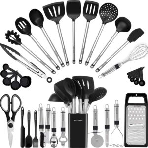 71J6P8L6ORL._AC_SL1500_.jpg Kitchen Utensil Set-Silicone Cooking Utensils-33 Kitchen Gadgets & Spoons for Nonstick Cookware-Silicone and Stainless Steel Spatula Set-Best Kitchen Tools, Useful Pots and Pans Accessories