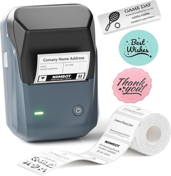 71JFB81r7ML._AC_SL1500_.jpg NIIMBOT B1 Label Maker Machine, Thermal Label Printer Easy to Use for Office, Home, Business, Came with 1 Roll White Label(Blue)