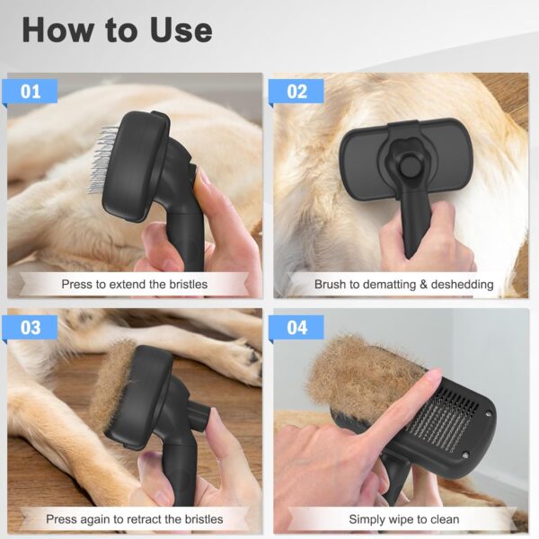 71JT59y633L._SL1500_.jpg Dipoo Self Cleaning Shedding Brush - Skin Friendly Grooming Tool for Dogs, Cats, and Puppies, Deshedding and Hair Removal for Long and Short Haired Pets, Black
