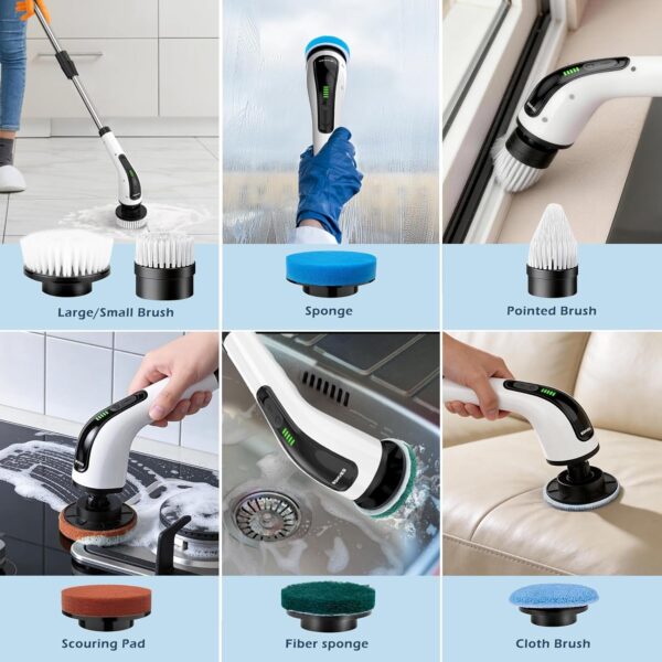 71JcCFsZrcL._SL1500_.jpg Bomves Electric Spin Scrubber, Cordless Cleaning Brush Scrubber for Home, 8 Replaceable Brush Heads-90Mins Work Time, 3 Adjustable Size, 2 Speeds for Bathroom Shower Bathtub Glass Car