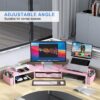gianotter Dual Monitor Stand Riser, Desk Organizer With Drawer and 2 Pen Holders,Desk Organizers and Accessories, Pink Office Supplies (Pink)