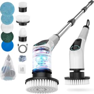 71JpJKlI0pL._AC_SL1500_.jpg Dovety Electric Spin Scrubber, Shower Scrubber, Power Cleaner Tools with 8 Replaceable Brush Heads, Cleaning Brush with Extension Handle, 2 Adjustable Speeds, 90Mins Work Time for Home Bathtub-White